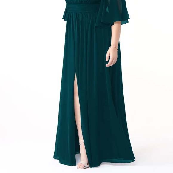 AZAZIE TEMEKA Pine A-Line Ruched Chiffon Bridesmaid Dress A18 - Picture 4 of 5